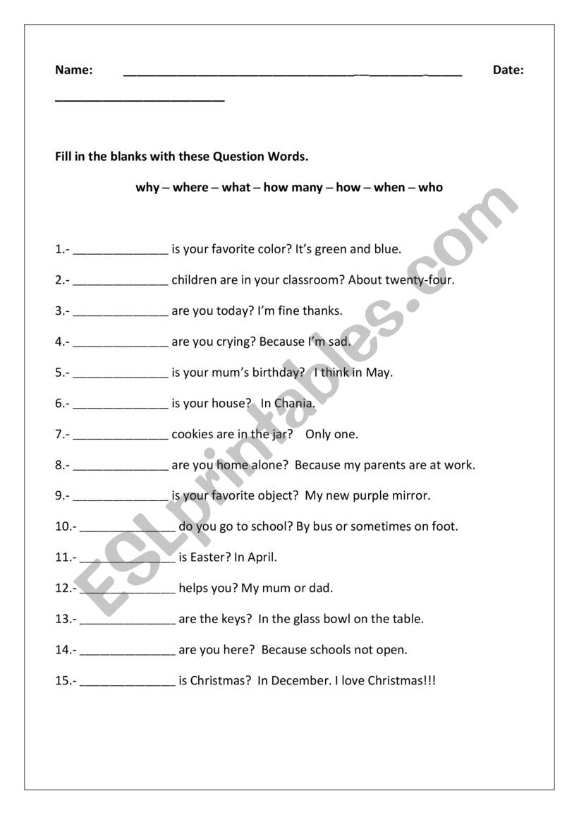 Wh Questions worksheet