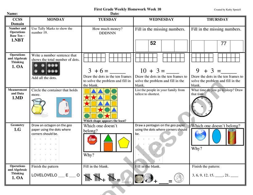 Weekly Math Choice worksheet