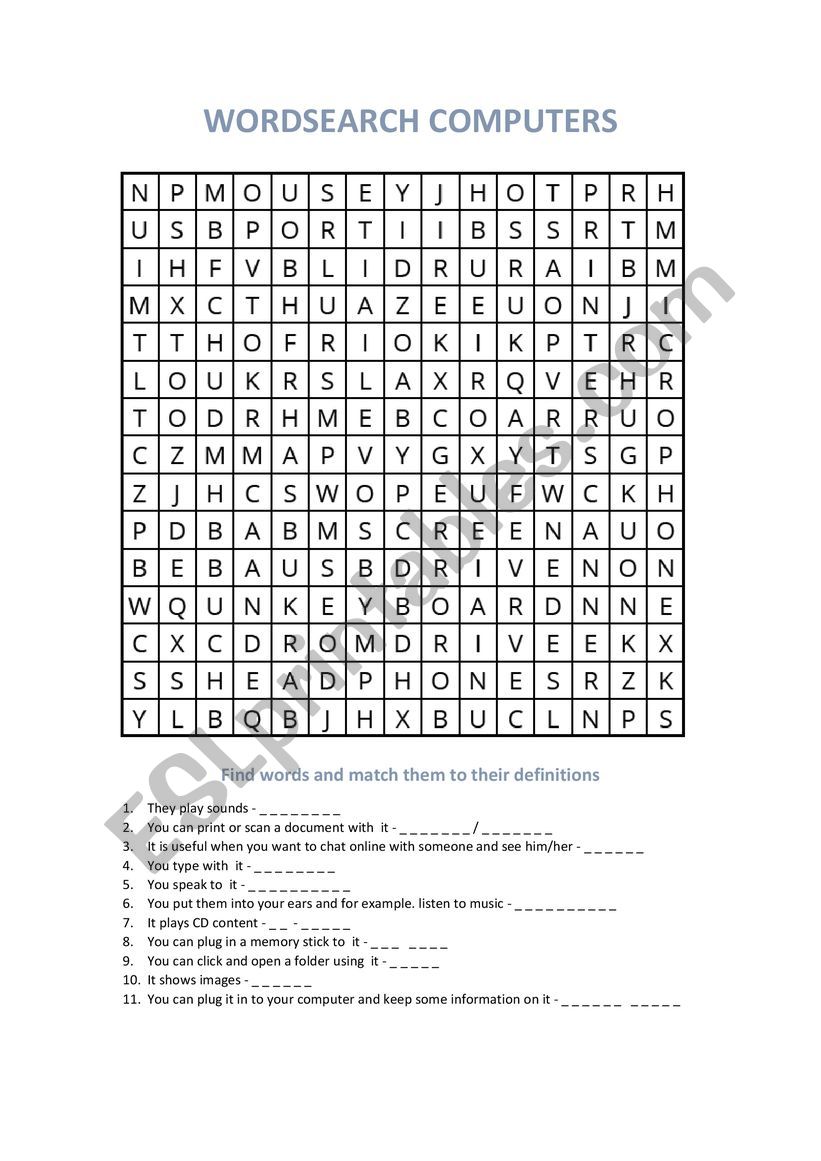 Wordsearch Computers worksheet