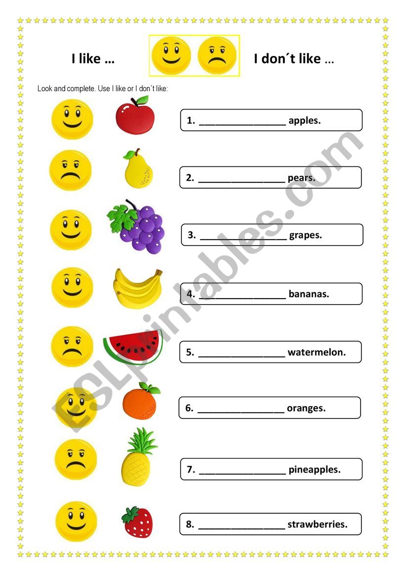 likes and dislikes worksheet