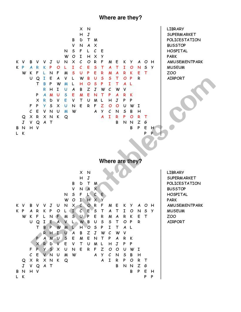WORD SEARCH OF PLACES worksheet