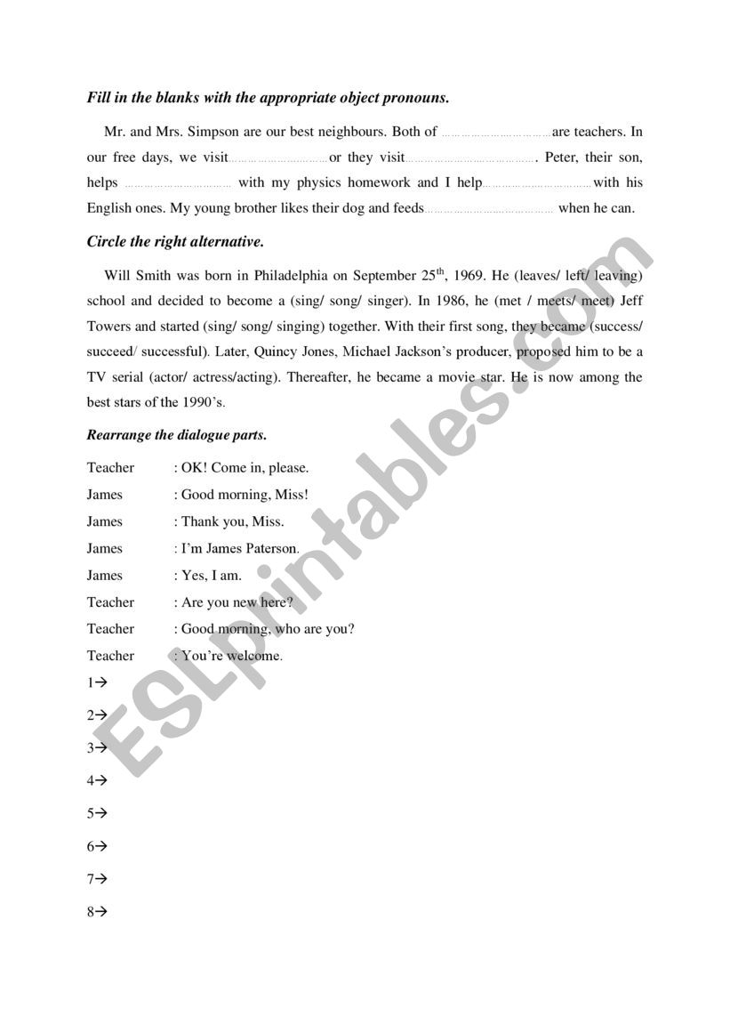 Pronouns worksheet