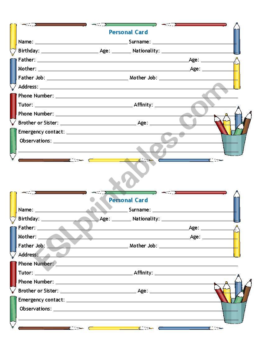 Personal ID (English version) worksheet