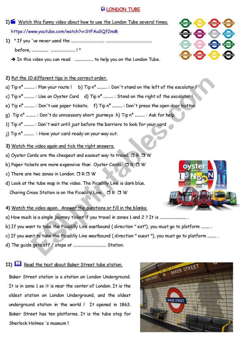 Tips to use London Tube worksheet