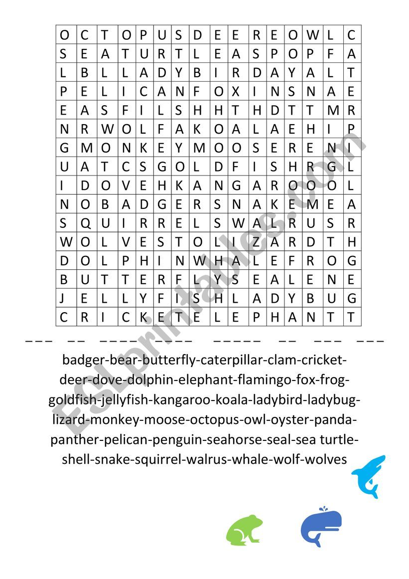 WORDSEARCH: ANIMALS-FISH worksheet