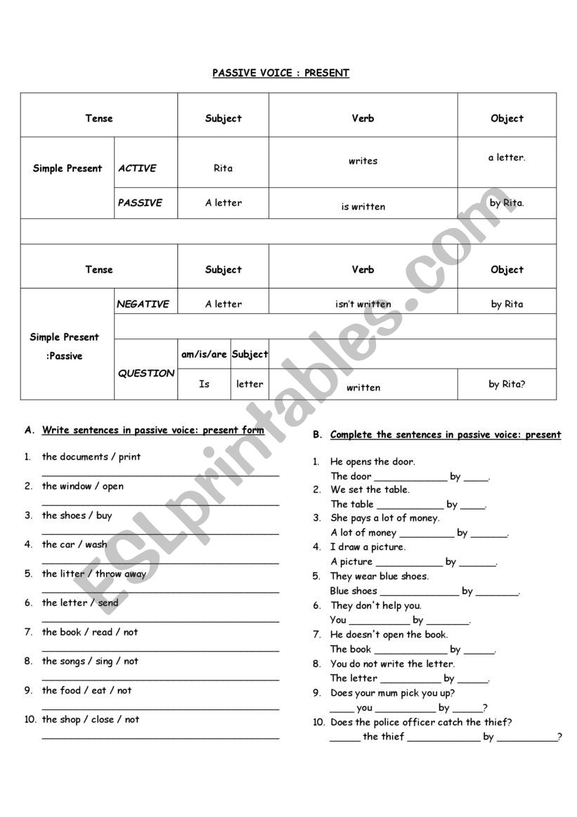 passive voice worksheet