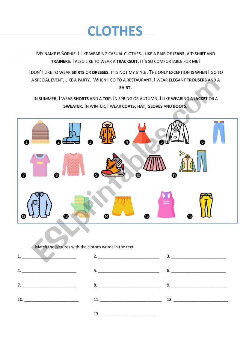 Clothes worksheet