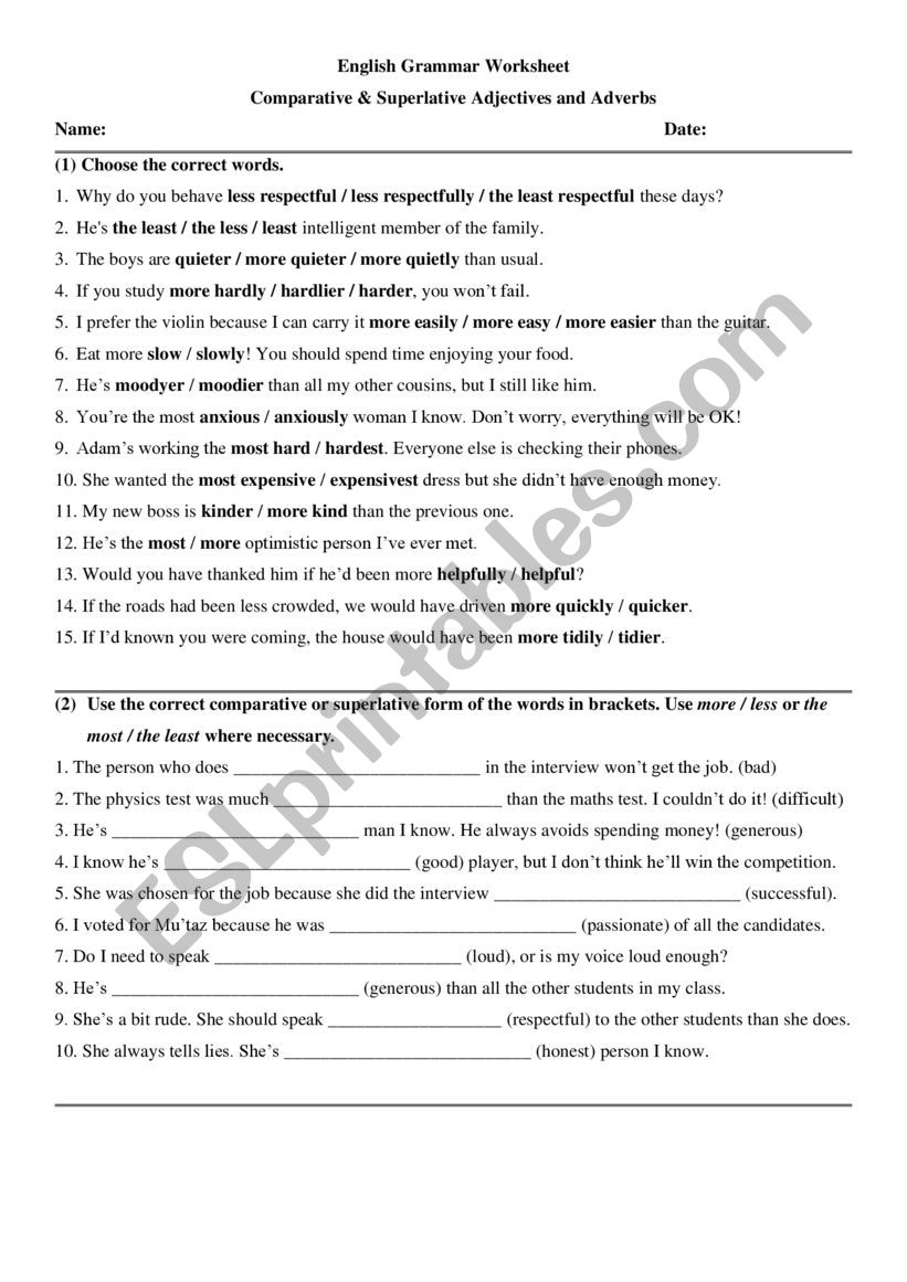 Comparative and Superlative Adjectives and Adverbs