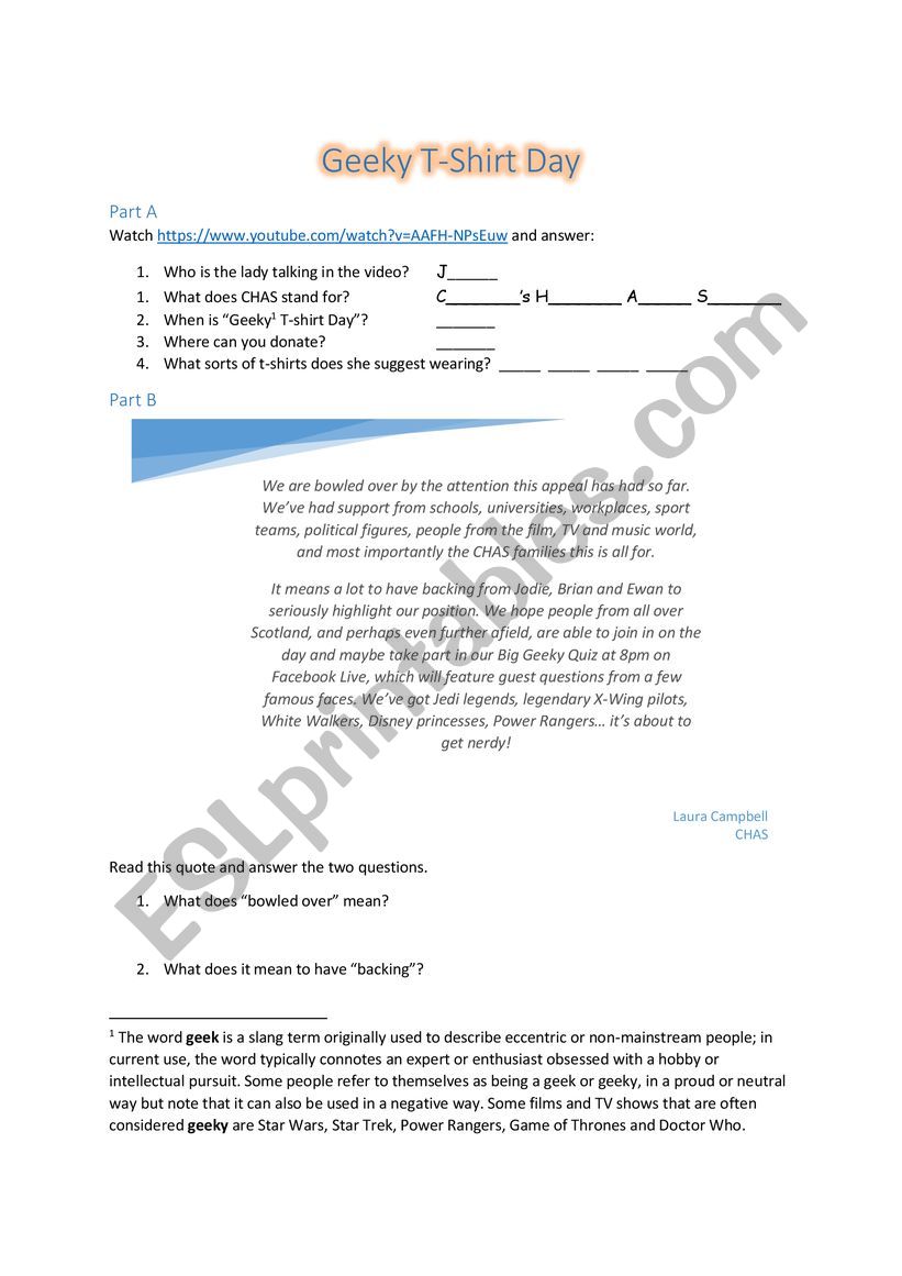 Geeky T-Shirt Day worksheet