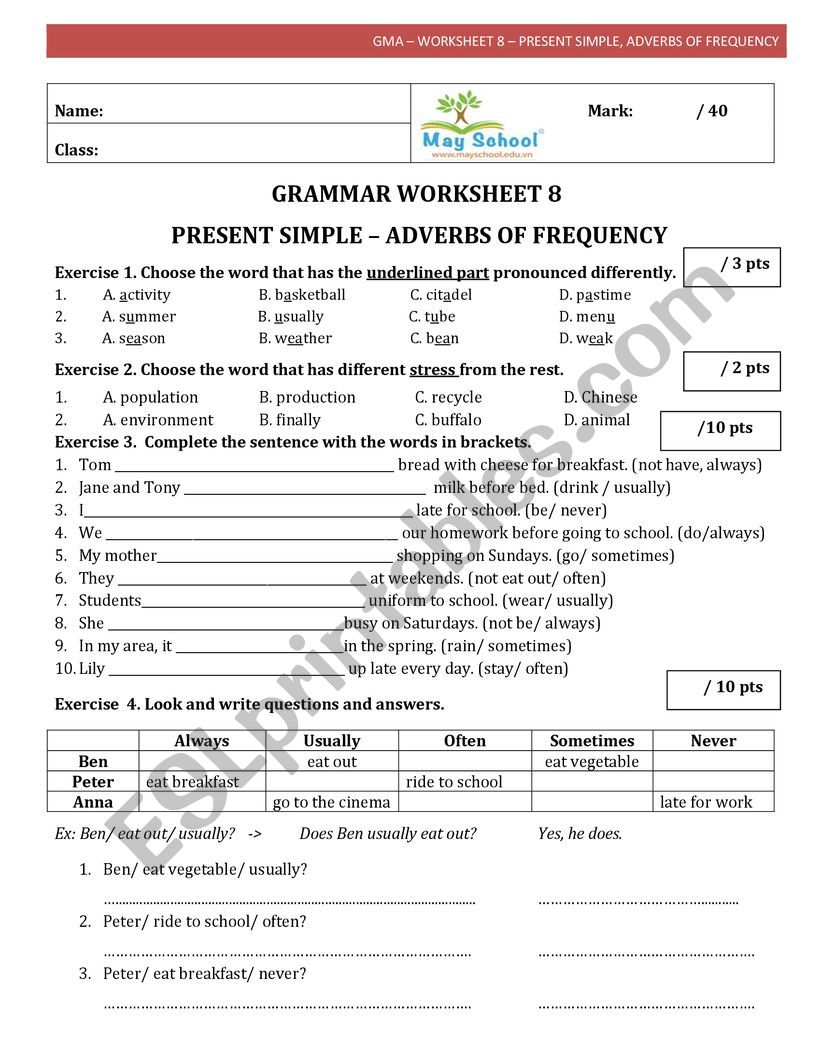 Present simple 2 worksheet