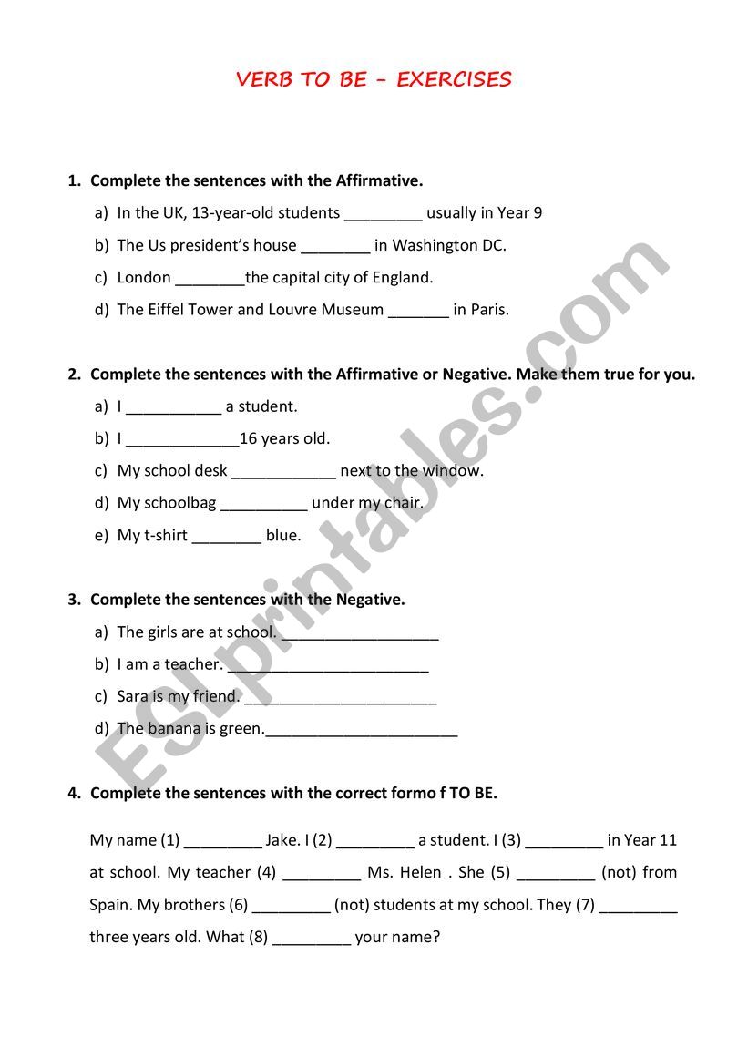Verb To BE worksheet