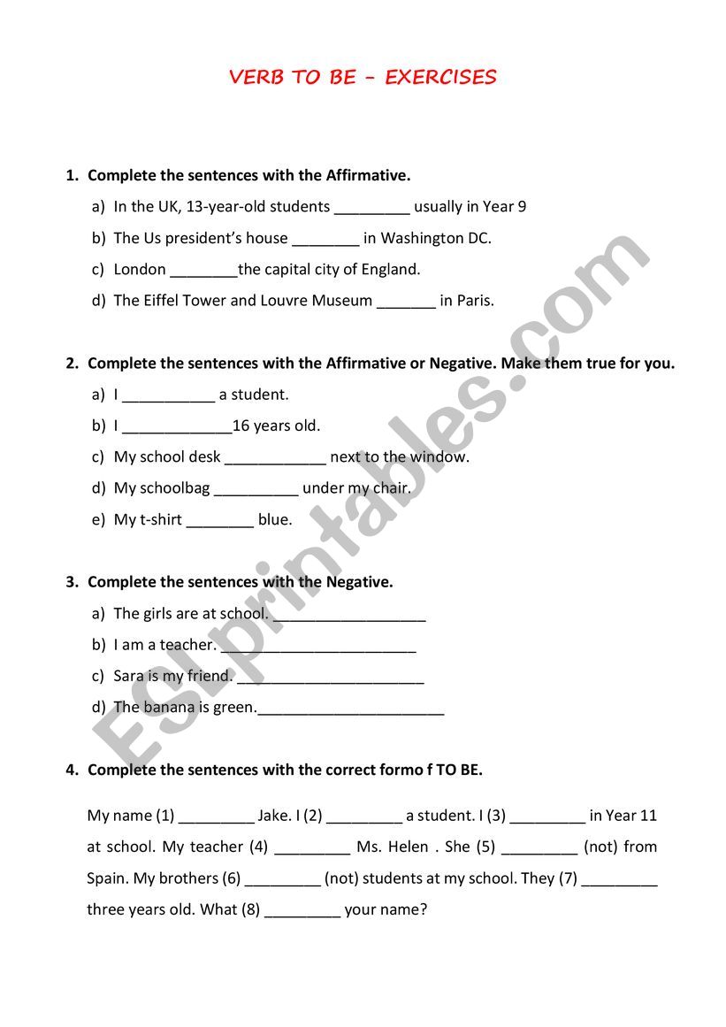 Verb To BE worksheet