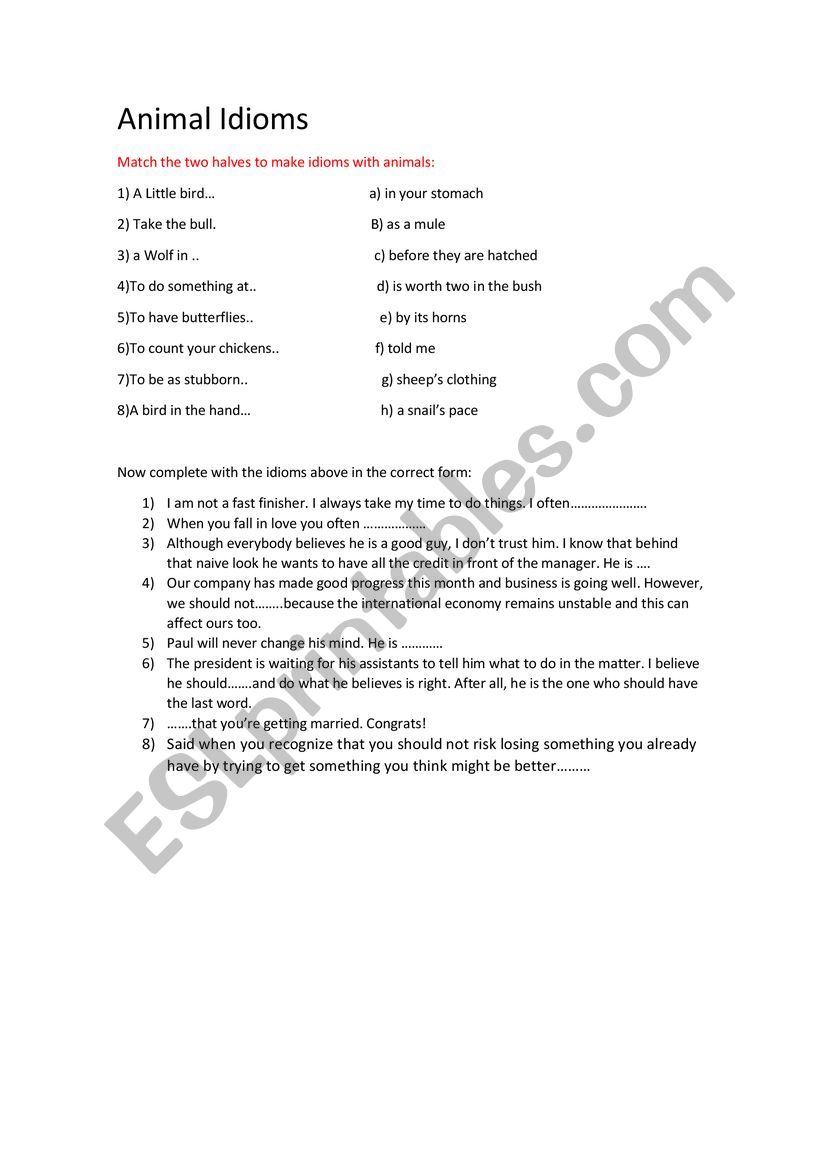 Idioms with Animals worksheet