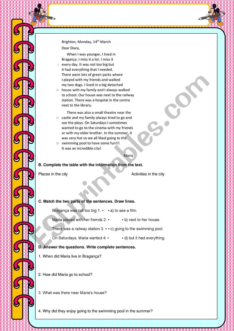 Maria�s Diary worksheet