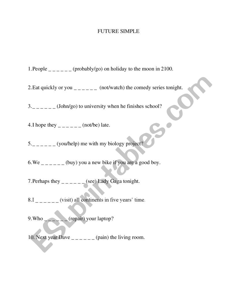 FUTURE SIMPLE worksheet