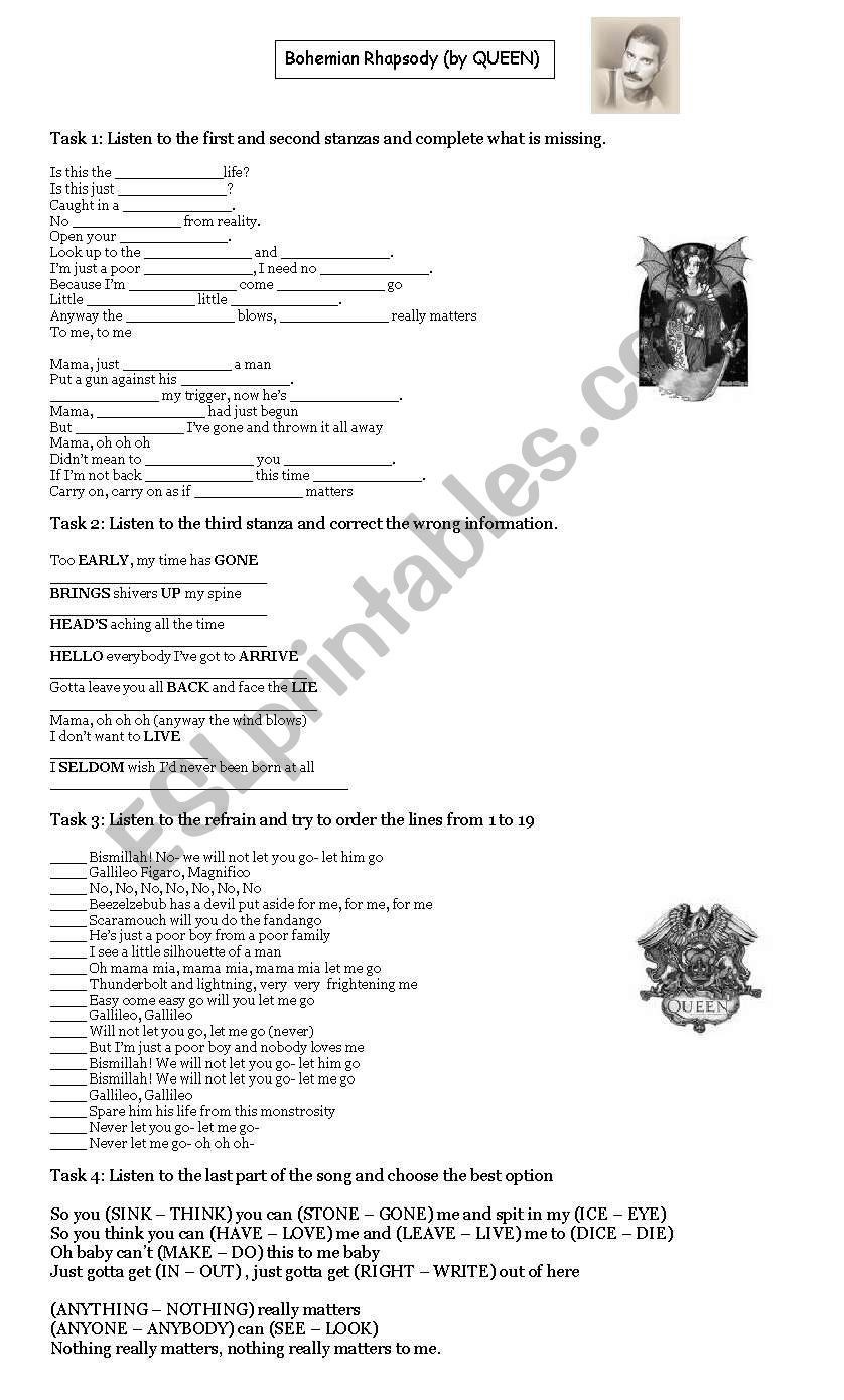 Bohemian Rhapsody worksheet