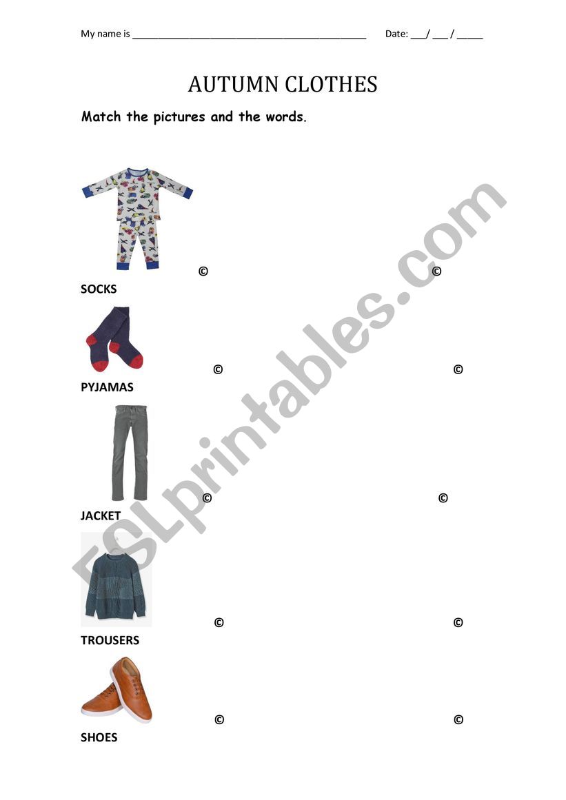 Autumn clothes  worksheet