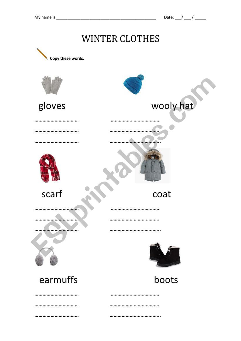 Winter clothes worksheet