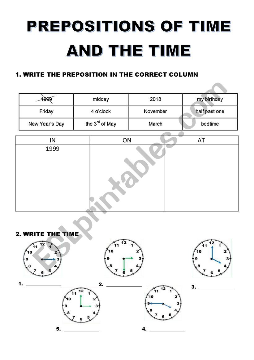 PREPOSITIONS OF TIME AND THE TIME