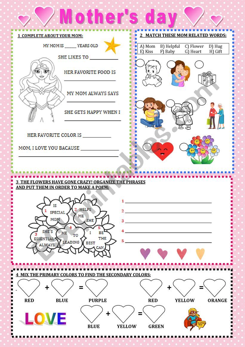 English worksheets Mother´s day