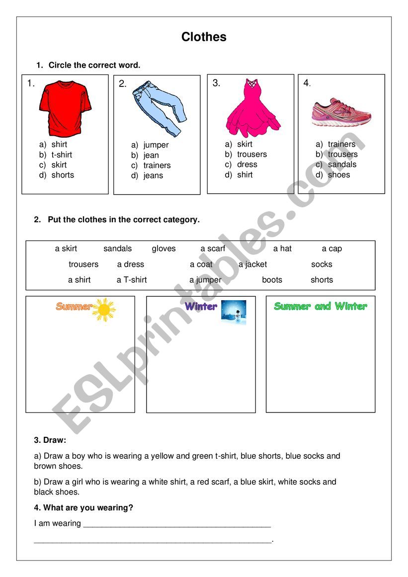 Clothes worksheet with 3 skills