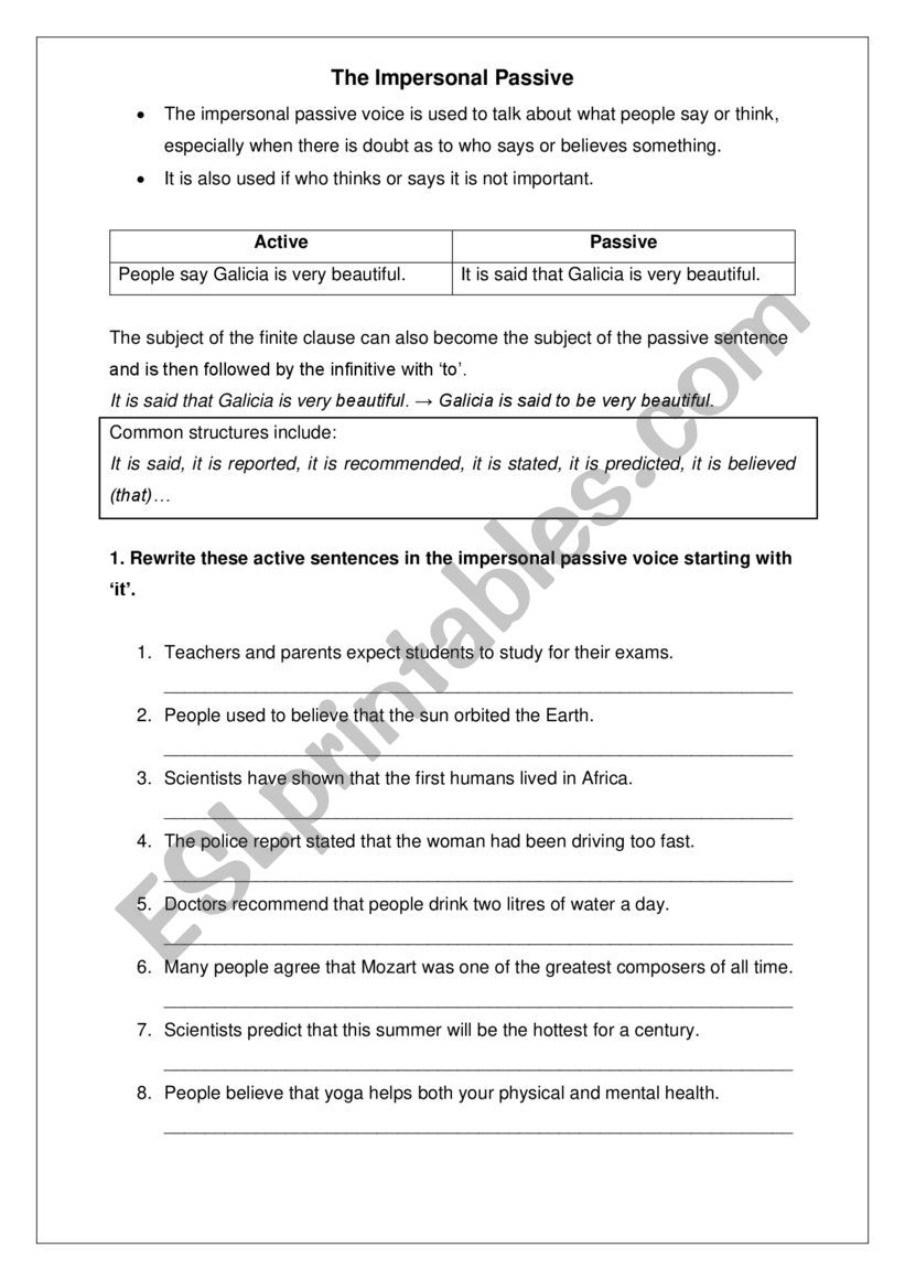 The impersonal passive worksheet