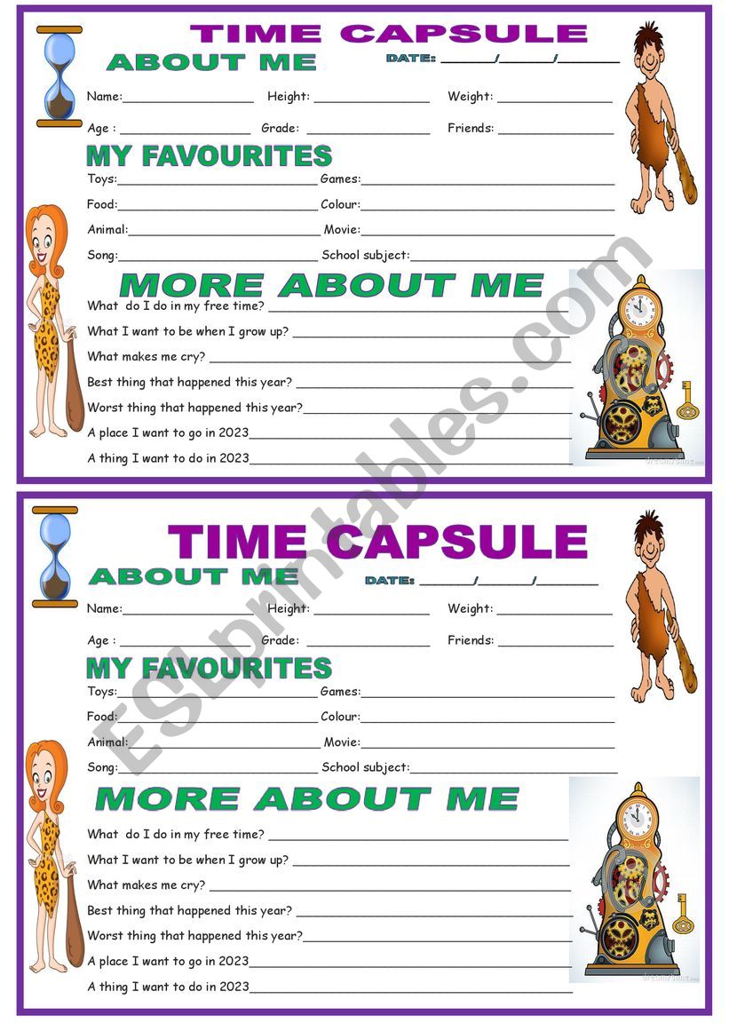 time capsule activity worksheet