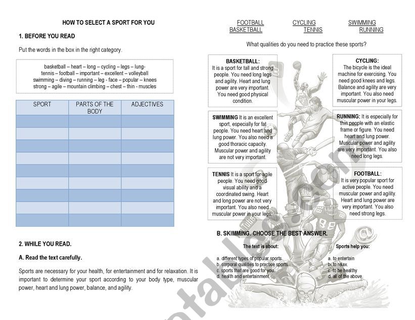 How to select a sport for you worksheet