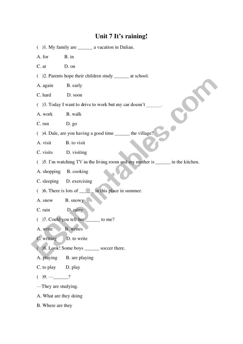 Testing expressions about the weather and the present progressive tense