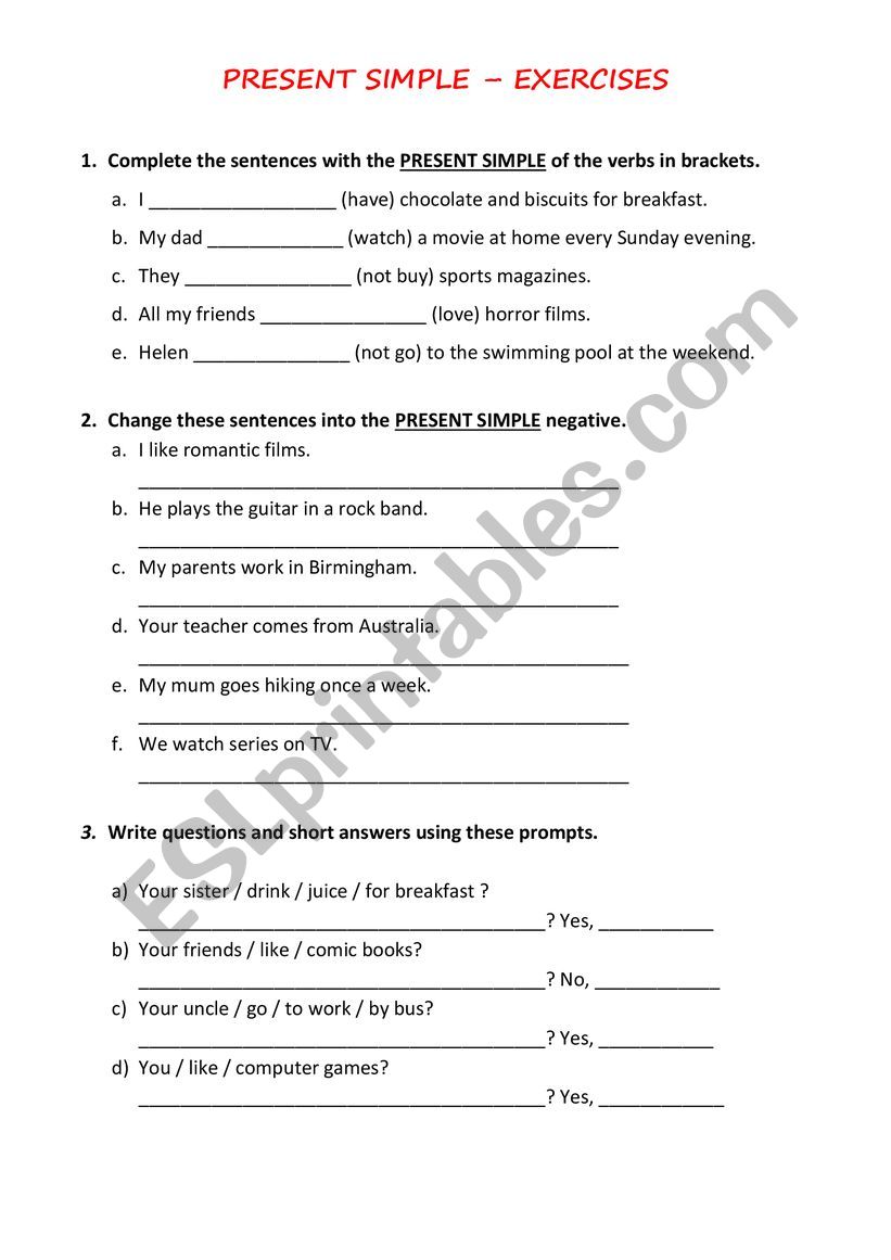 Present Simple exercises worksheet