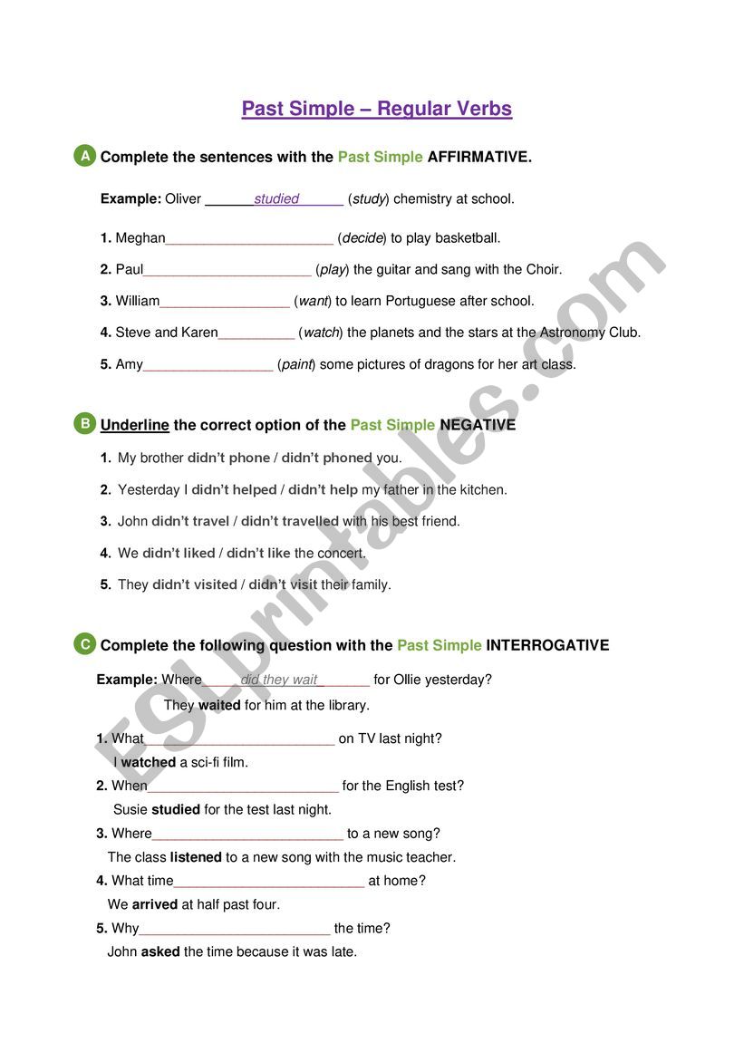 Past Simple - Revision Worksheet