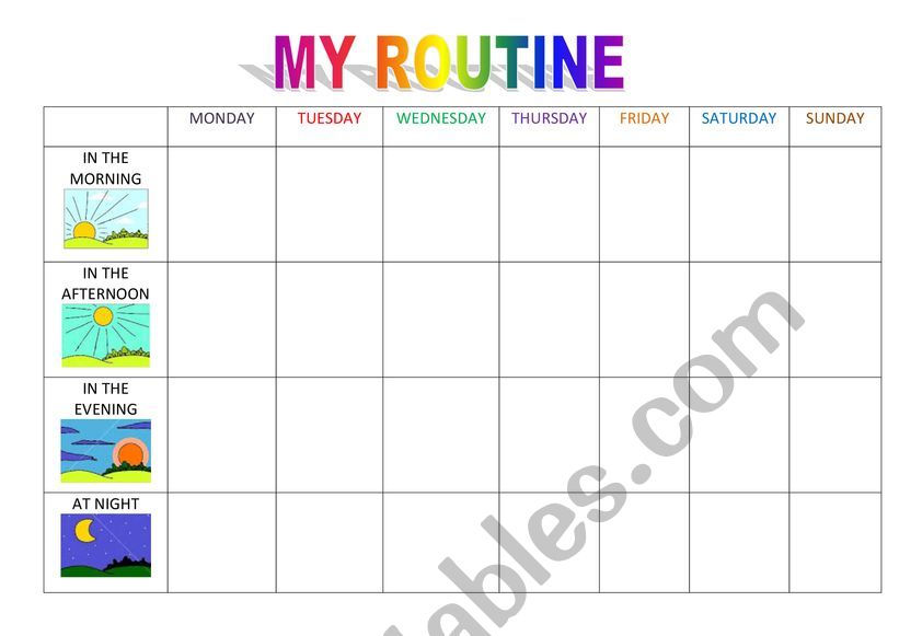 Daily routine chart worksheet