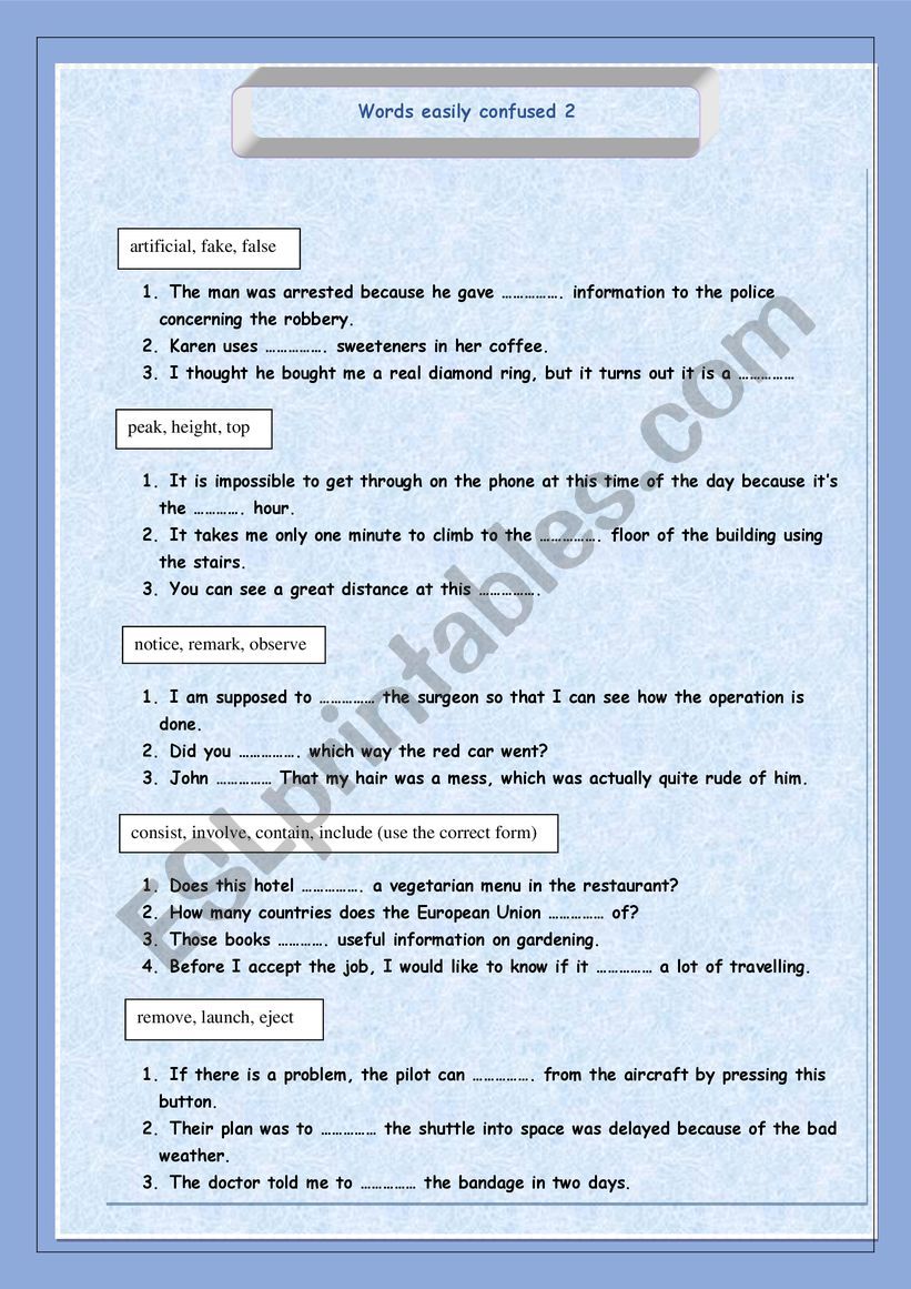 Confusing words 2 worksheet