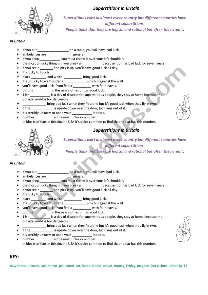 Superstitions in Britain  worksheet