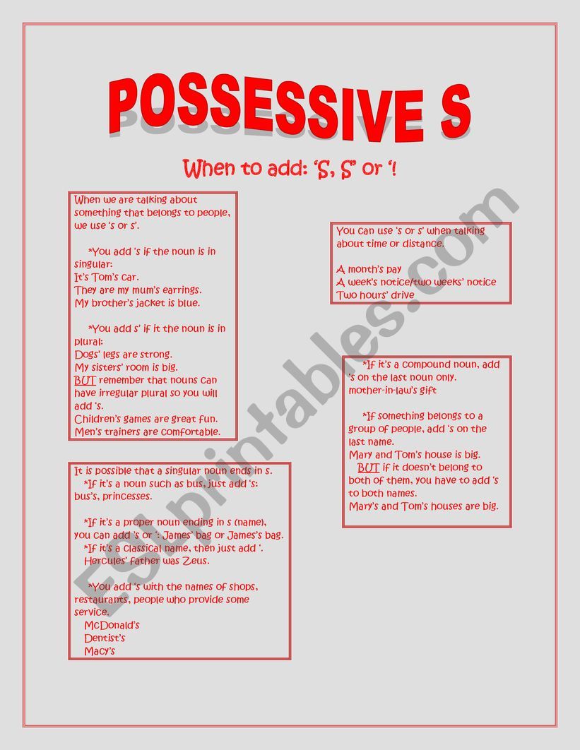 Possessive S worksheet