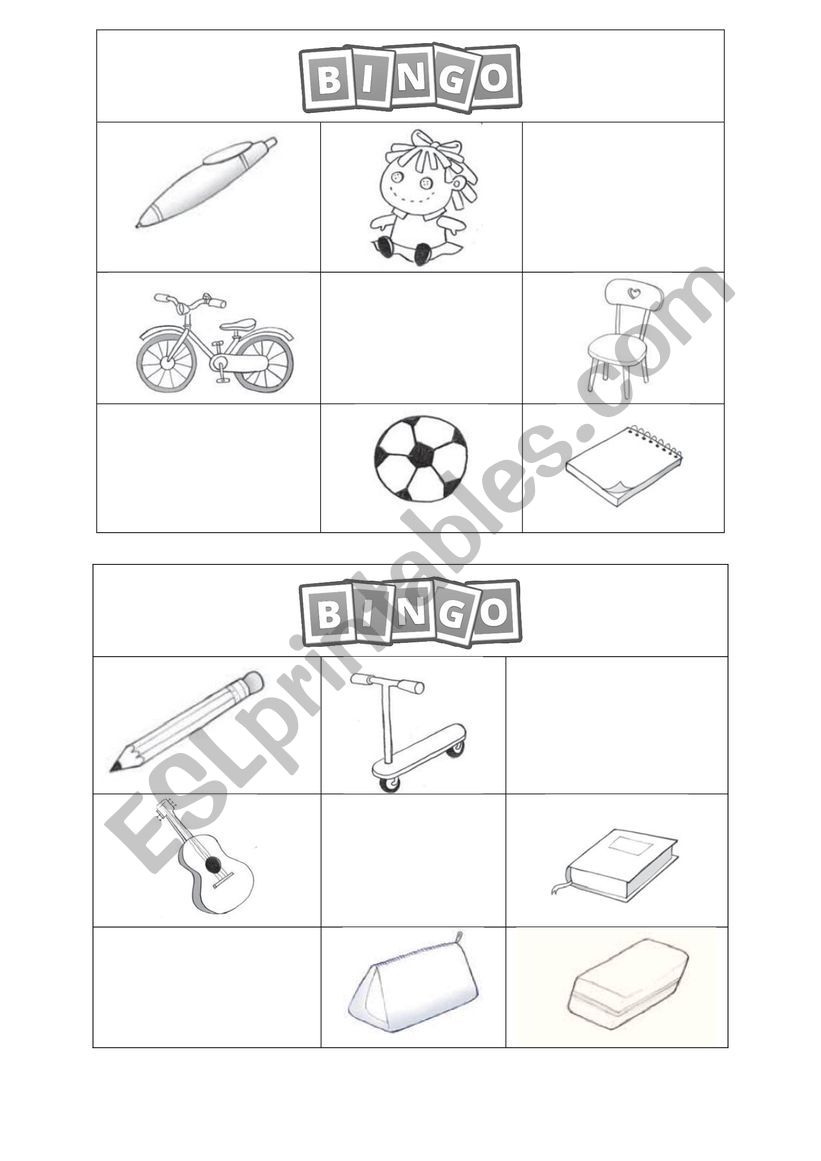 Bingo- school objects and toys