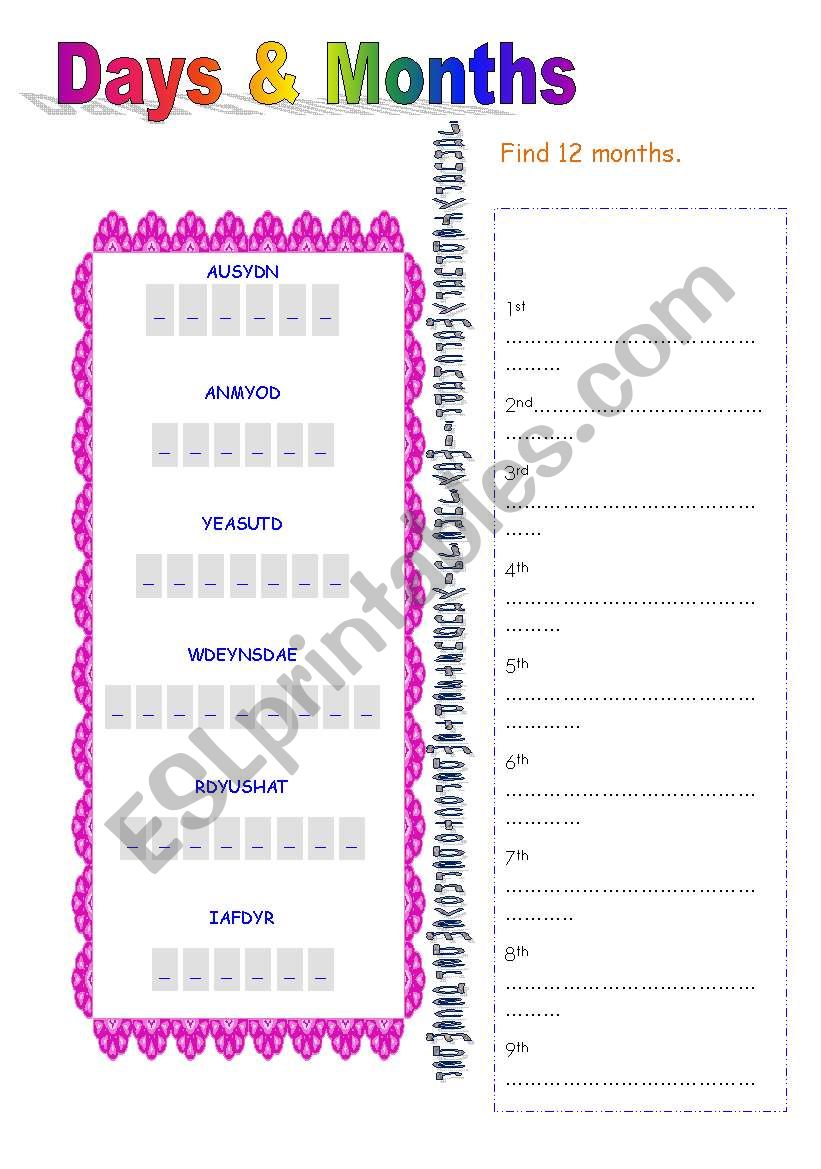 Days & Months worksheet