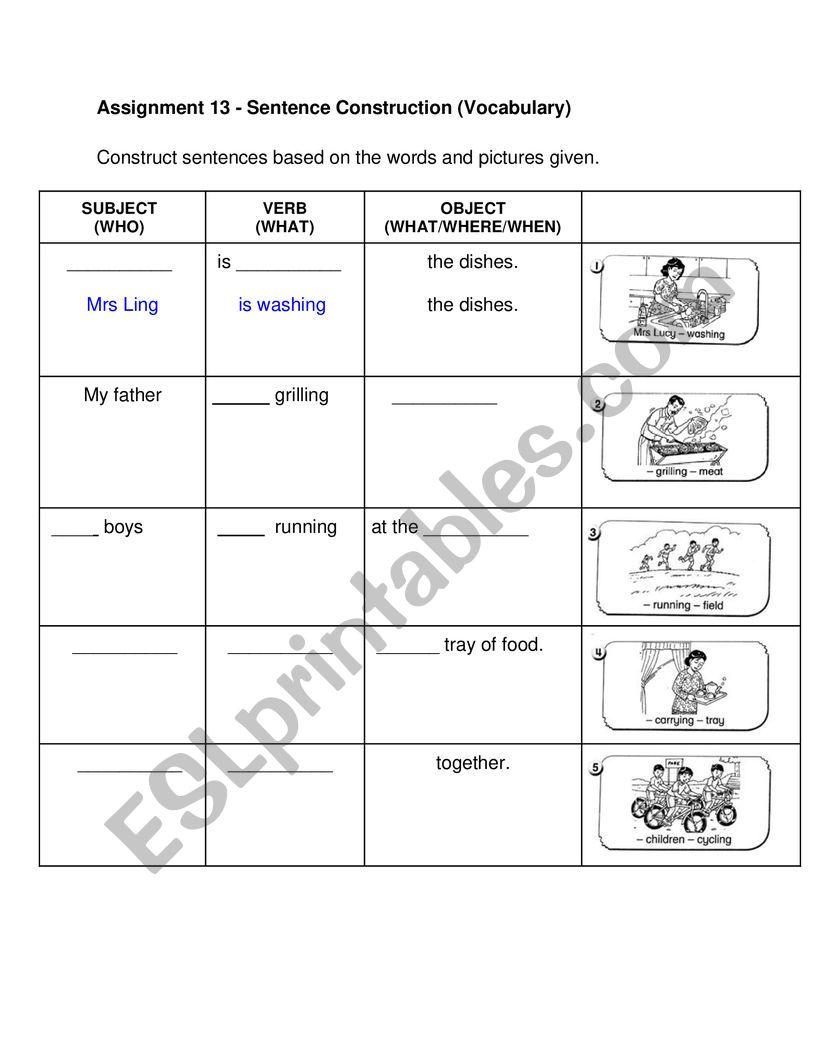 Sentence Construction worksheet