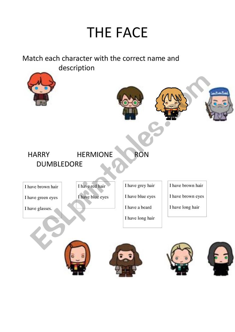 Harry Potter and the face worksheet