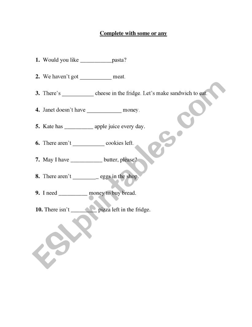 SOME or ANY worksheet
