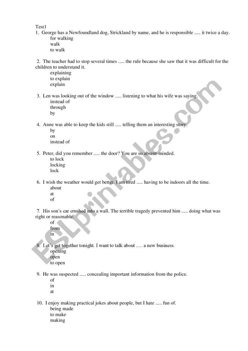 Test-Gerund worksheet