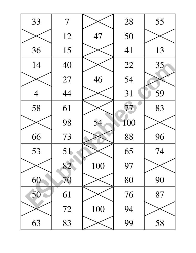 bingo numbers worksheet