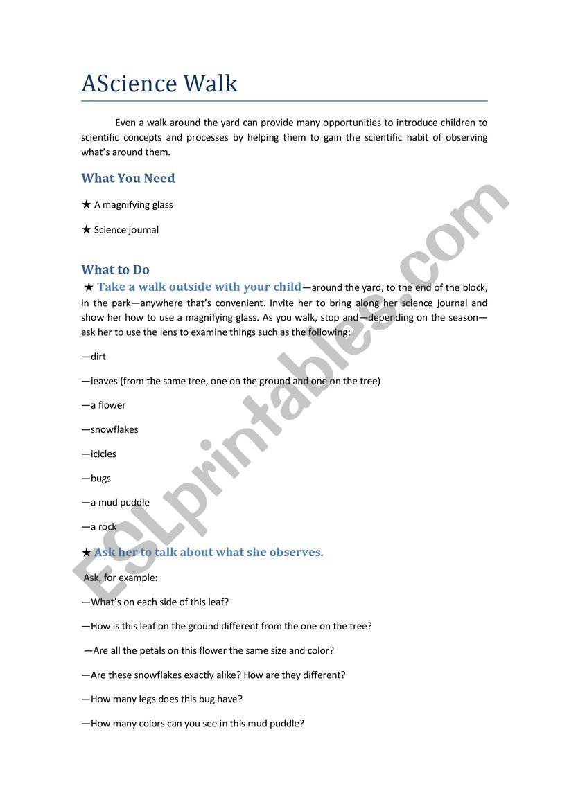 A Science Walk  worksheet
