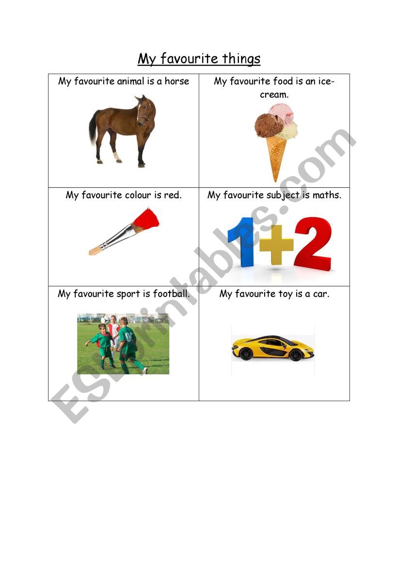 My favourite things worksheet