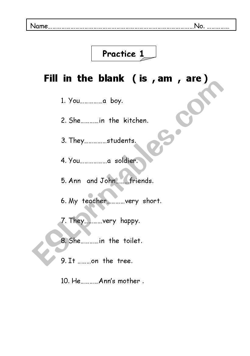 is,am,are worksheet
