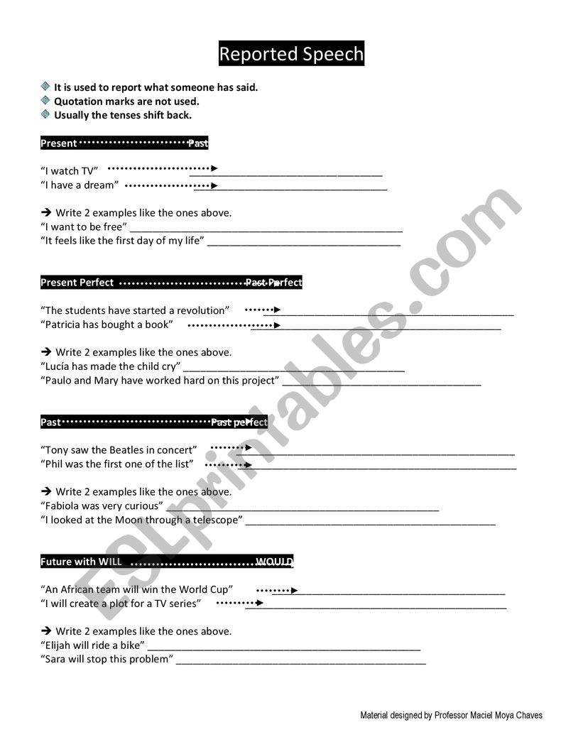 Reported Speech worksheet