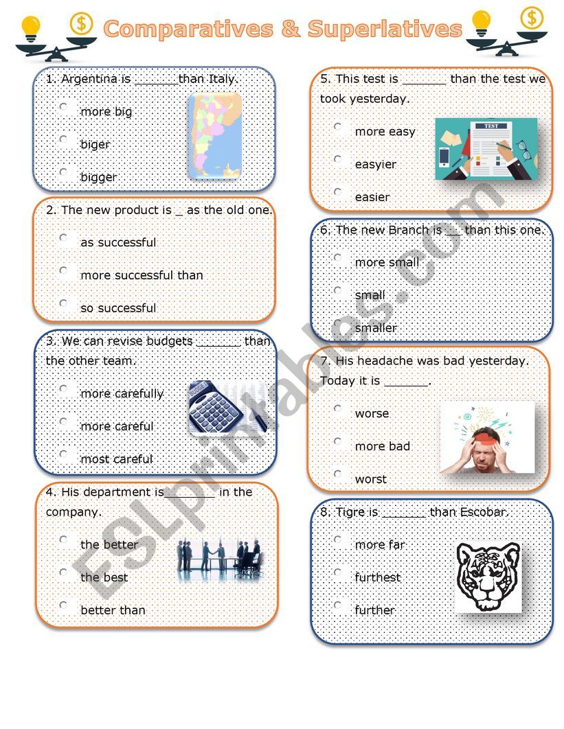 Comparatives & superlatives - multiple choice