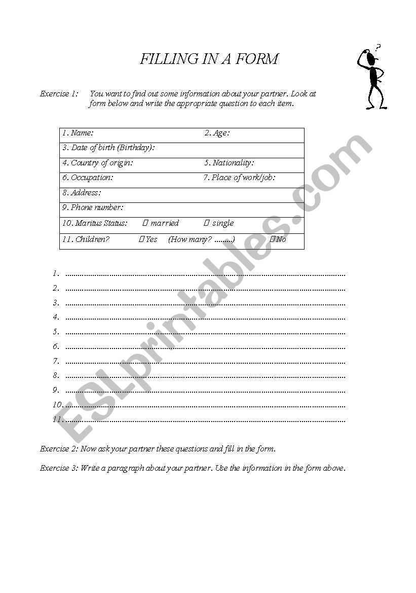 Filling in a form worksheet