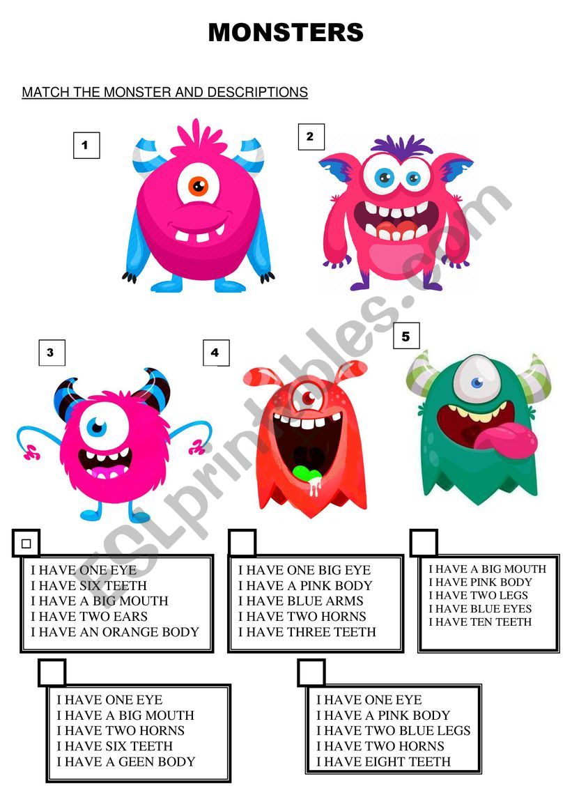 Monster matching worksheet