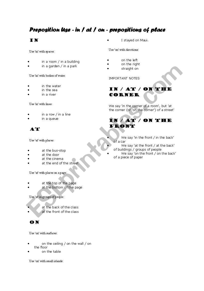 prepositions worksheet